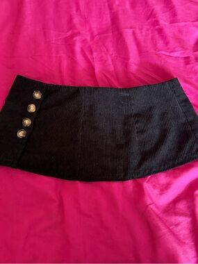 Black Corduroy Mini Skirt with Side Button Detail - Women